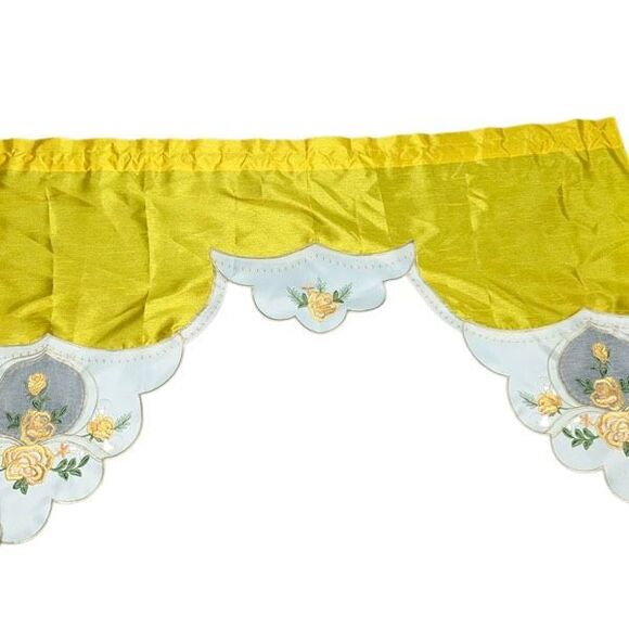 Yellow Rose Melody 3 pc Kitchen Cafe Curtain Set Swag Tier Set Embroidery GOHD - Picture 3 of 13